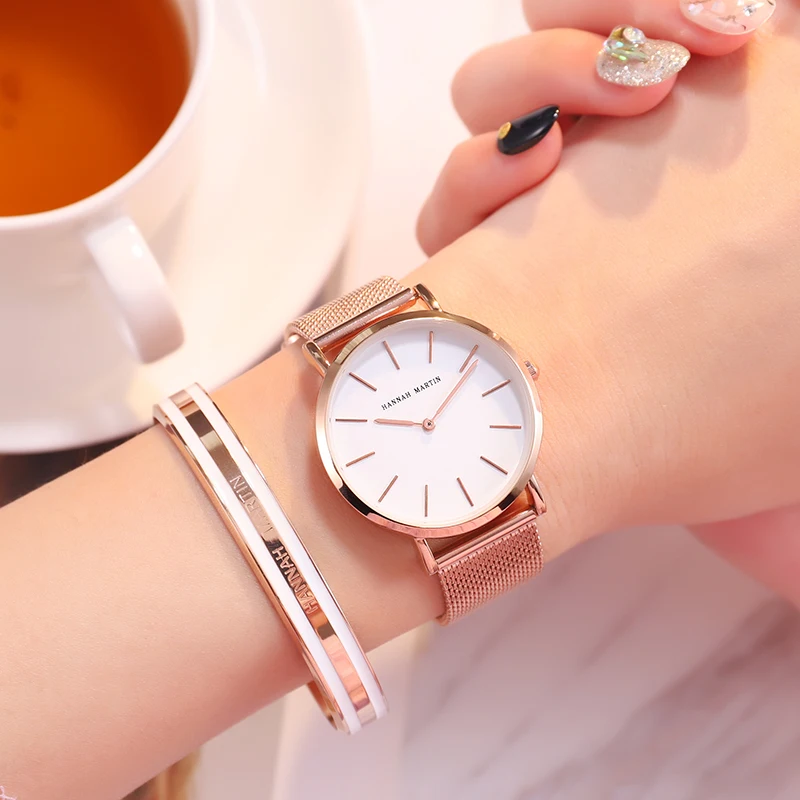 Японские кварцевые женские наручные часы с сетчатым браслетом из нержавеющей