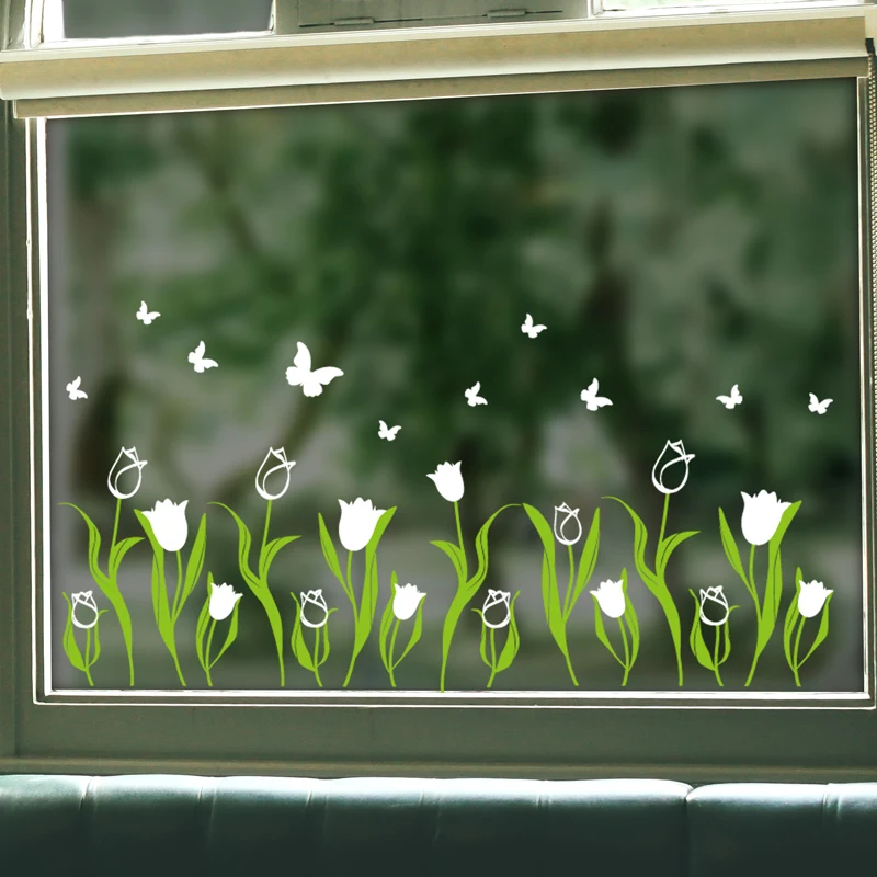 [SHIJUEHEZI] белые тюльпаны цветы наклейки на стену DIY растение Наклейки стены для дома