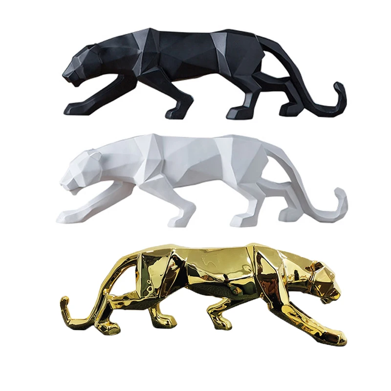 

Modern Panther Statue Animal Figurine Abstract Geometric Resin Leopard Sculpture Home Desktop Decoration Ornament Accessories