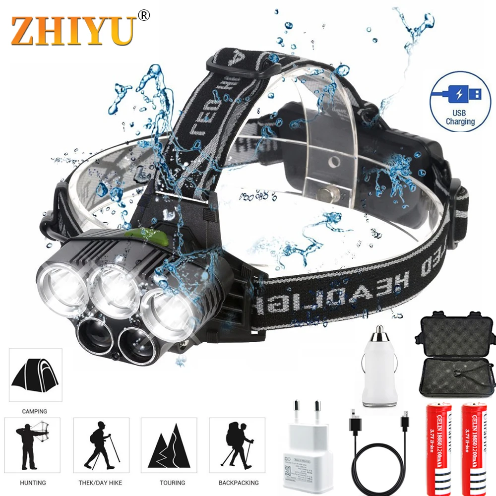 USB Rechargeable LED Headlamp Waterproof LED Headlight 6 Mode Outdoor Camping Fishing 5LED Strong Headlamp 18650 Battery Lantern
USB Rechargeable LED Headlamp Waterproof LED Headlight 6 Mode Outdoor Camping Fishing 5LED Strong Headlamp 18650 Battery Lantern