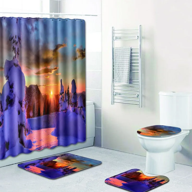 4pcs/set Snow Landscape Print Waterproof Bathroom Shower Curtain Toilet Seat Cover Washable Polyester Bath Mat Home Decor
4pcs/set Snow Landscape Print Waterproof Bathroom Shower Curtain Toilet Seat Cover Washable Polyester Bath Mat Home Decor
