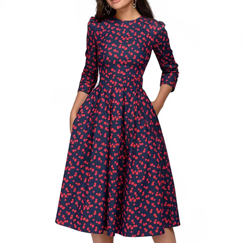 Women Vintage A-Line Dress 3/4 Sleeves Floral Print Round Neck Sundress for Autumn JS26
Women Vintage A-Line Dress 3/4 Sleeves Floral Print Round Neck Sundress for Autumn JS26