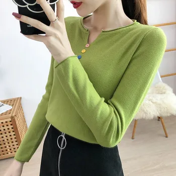 Women Sweet Sweater Autumn Winter colorful Button Long Sleeved V Collar Loose Bottom Elasticity Short Slim Solid Color Sweater
Women Sweet Sweater Autumn Winter colorful Button Long Sleeved V Collar Loose Bottom Elasticity Short Slim Solid Color Sweater