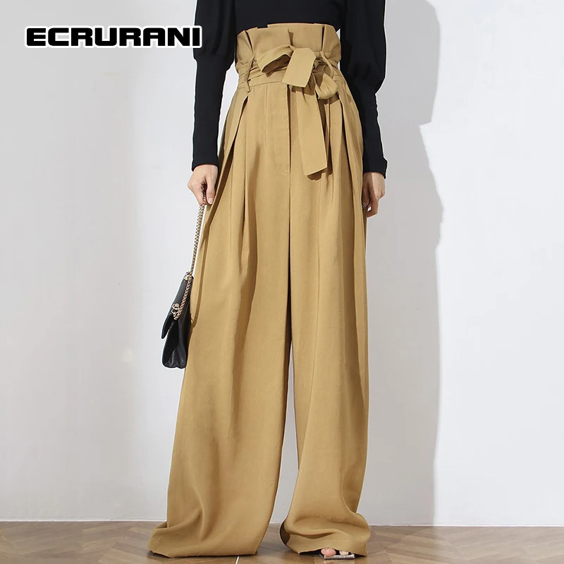 ECRURANI Patchwork Casual Solid Lace Up Trousers For Females High Waist Ruched Wide Leg Pants Women's 2022 Fashion Autumn Style
ECRURANI Patchwork Casual Solid Lace Up Trousers For Females High Waist Ruched Wide Leg Pants Women's 2022 Fashion Autumn Style
