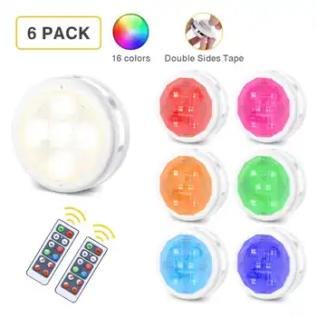 

6Pcs Under Cabinet Lights LED Cupboard Lighting Night Lights RGB Battery Powered Puck Timer Dimmable Light With Remote Contorl