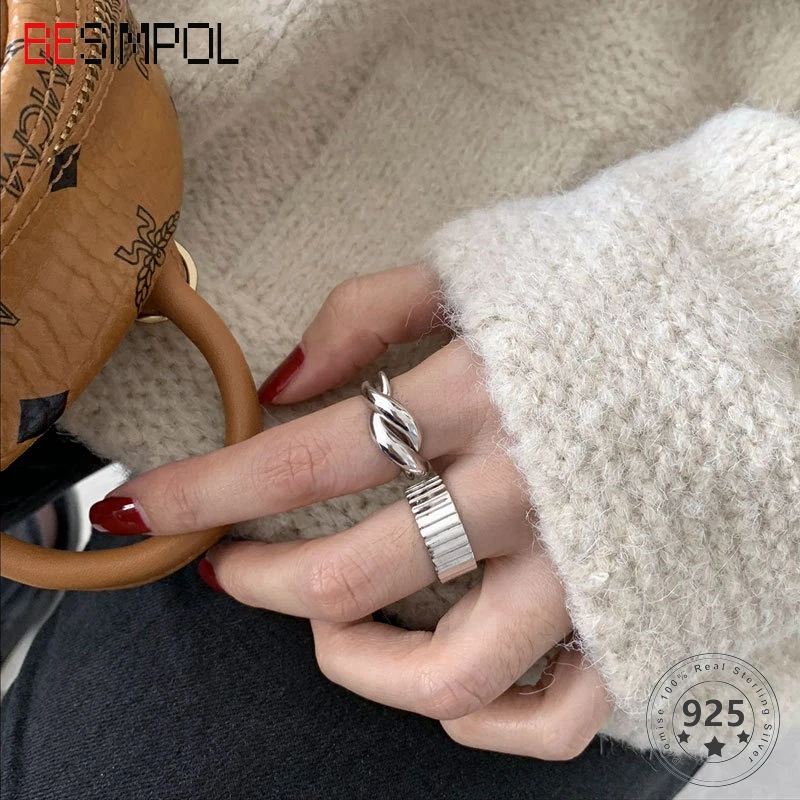 

Besimpol Real 925 Sterling Silver Irregular Rings Minimalist Geometric Stacking Open Ring for Women Fashion Luxury Fine Jewelry
