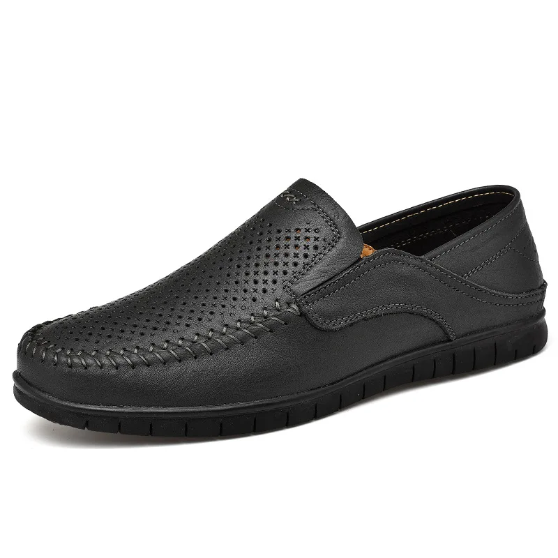 2018 New Style Moccosins Men's Genuine Leather Hollow out Lazy Foot Covering Driving Leather Shoes England Handmade MEN'S Casual