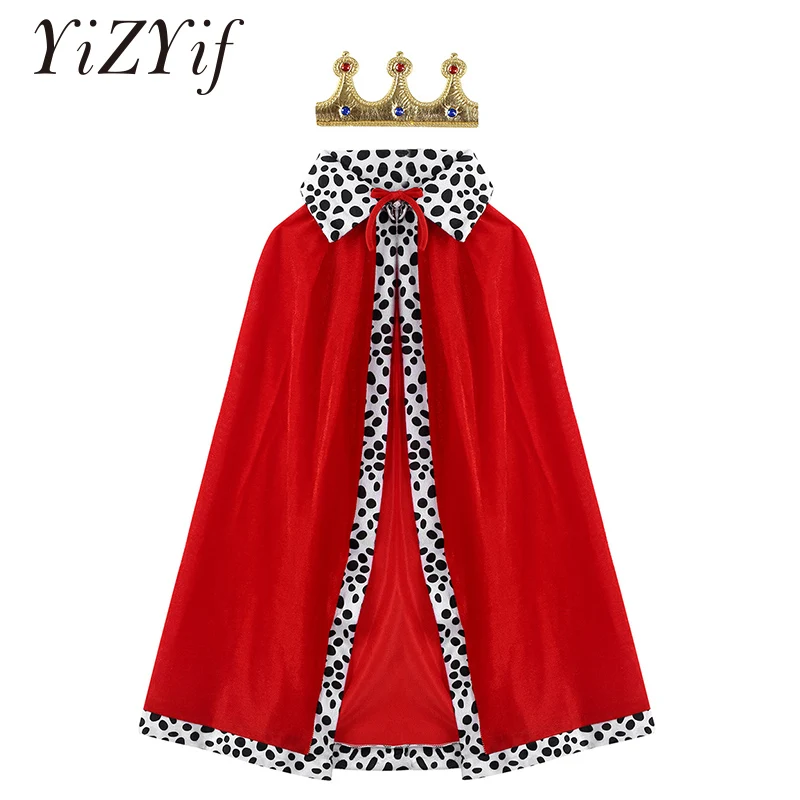 

Kids Children Halloween King Costumes Outfit Red Velvet Cloak Cape with Crown Outfit Set for Cosplay Party Dress Up