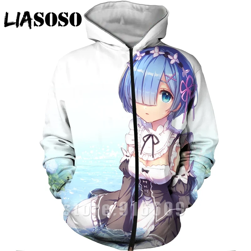 Re Zero Rem 3D Print Hooded Sweatshirt Women Men Ram Anime Hoodies Casual Design Jacket Harajuku style Pullover Zipper Hoodie (14)