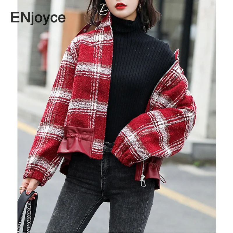 Women Vintage Red Plaid Patchwork Stand Collar Long Sleeve Loose Jacket Female Fashion Tide Spring Autumn Baseball Cloth
Women Vintage Red Plaid Patchwork Stand Collar Long Sleeve Loose Jacket Female Fashion Tide Spring Autumn Baseball Cloth
