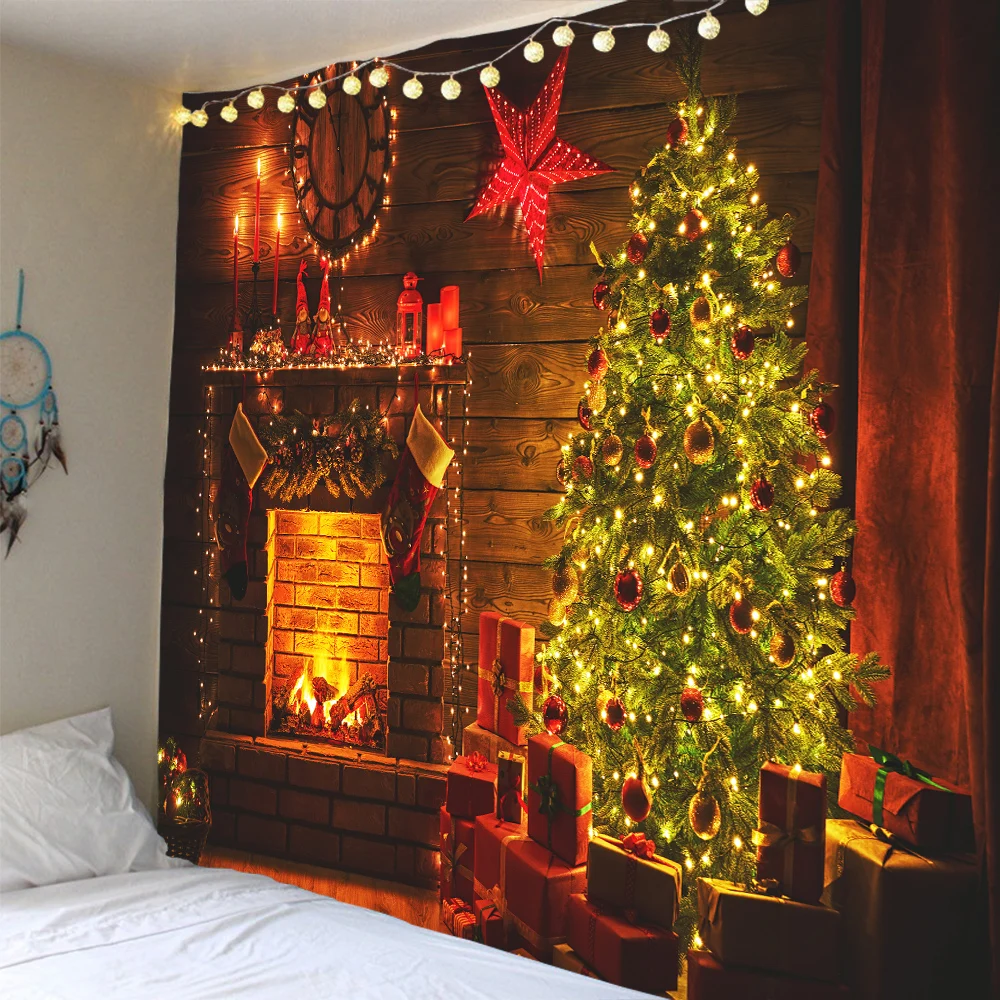 Fireplace Christmas tree tapestry Christmas day hanging cloth scene decoration hanging cloth wall cloth multiple sizes
Fireplace Christmas tree tapestry Christmas day hanging cloth scene decoration hanging cloth wall cloth multiple sizes