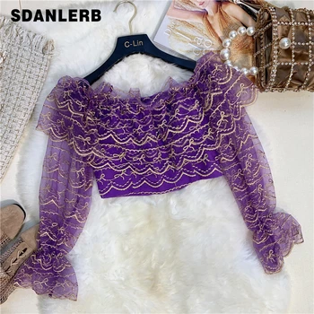 2020 Spring Summer Women New Embroidery Layers Mesh Blouse Womens Short Midriff Off-Shoulder Top Shirt Ladies Street Blouse Tops
2020 Spring Summer Women New Embroidery Layers Mesh Blouse Womens Short Midriff Off-Shoulder Top Shirt Ladies Street Blouse Tops