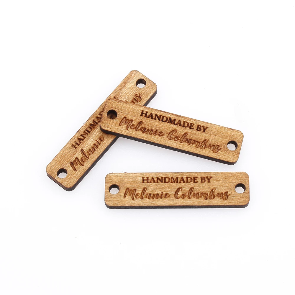 Wooden labels, knit labels, Handmade, custom engraving, Logo or Text,Personalized Brand, 50 pieces per pack (WD3159) 
Wooden labels, knit labels, Handmade, custom engraving, Logo or Text,Personalized Brand, 50 pieces per pack (WD3159)
