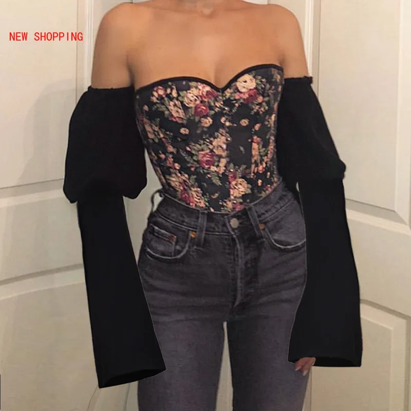 Sexy Off Shoulder Sexy Backless Lace Up Bustier Corset Women Tops Retro Floral Print Hooks Shirts Flare Long Sleeve Top Elegant
Sexy Off Shoulder Sexy Backless Lace Up Bustier Corset Women Tops Retro Floral Print Hooks Shirts Flare Long Sleeve Top Elegant