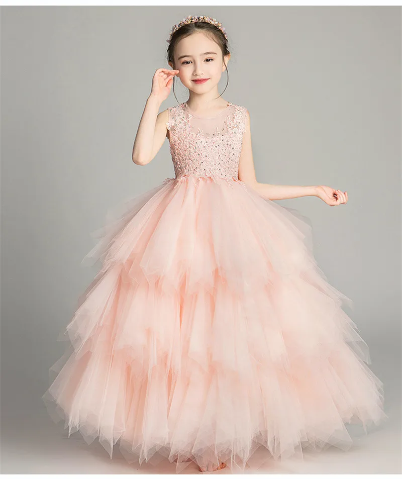 2021 Платье принцессы для девочек детское розовое Элегантное свадебное платье