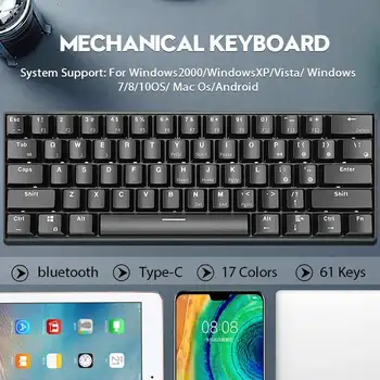 bluetooth Wireless RGB 17 Color Backlit Mechanical Keyboard 61 keys Type C Computer Gaming Keyboard for PC Laptop Tablet Desktop
bluetooth Wireless RGB 17 Color Backlit Mechanical Keyboard 61 keys Type C Computer Gaming Keyboard for PC Laptop Tablet Desktop