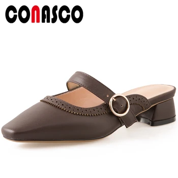 CONASCO Genuine Leather Women Sandals Concise Casual Mules Slippers Summer 2020 New Fretwork Solid Color Low Heels Shoes Woman
CONASCO Genuine Leather Women Sandals Concise Casual Mules Slippers Summer 2020 New Fretwork Solid Color Low Heels Shoes Woman