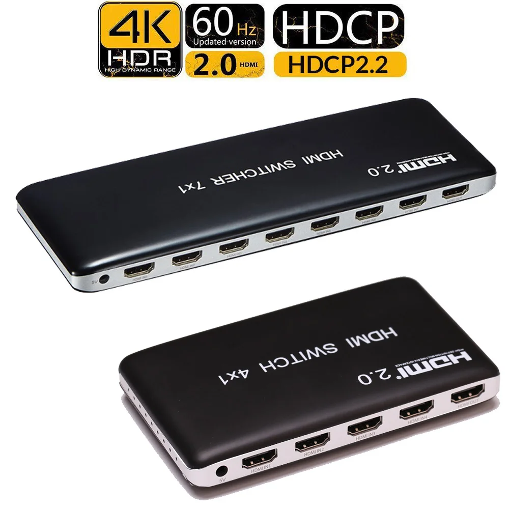 4K 60HZ HDMI Switch 7x1 4x1 3x1 HDMI 2.0 Switcher Video Converter with IR Remote HDCP 2.2 HDR 3D for PS3 PS4 XBOX PC to TV HDTV
4K 60HZ HDMI Switch 7x1 4x1 3x1 HDMI 2.0 Switcher Video Converter with IR Remote HDCP 2.2 HDR 3D for PS3 PS4 XBOX PC to TV HDTV