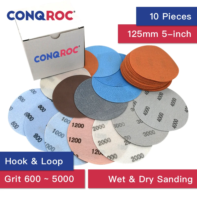 10 Pieces 125mm 5 Inch Flexible Soft Film Sand Paper Hook & Loop Sanding Discs Wet Dry Grit 600~5000 | Инструменты
