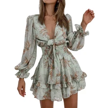 Spring 2022 New Sexy Lace Ruffled V-Neck Printing Long Sleeve Waist Temperament Commuting Dress Female M6267
Spring 2022 New Sexy Lace Ruffled V-Neck Printing Long Sleeve Waist Temperament Commuting Dress Female M6267