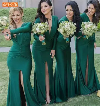 Fashionable V Neck Mermaid Bridesmaid Dresses Long Sleeves Green Maid Of Honor Dress Sexy Front Slit Wedding Formal Party Gowns
Fashionable V Neck Mermaid Bridesmaid Dresses Long Sleeves Green Maid Of Honor Dress Sexy Front Slit Wedding Formal Party Gowns