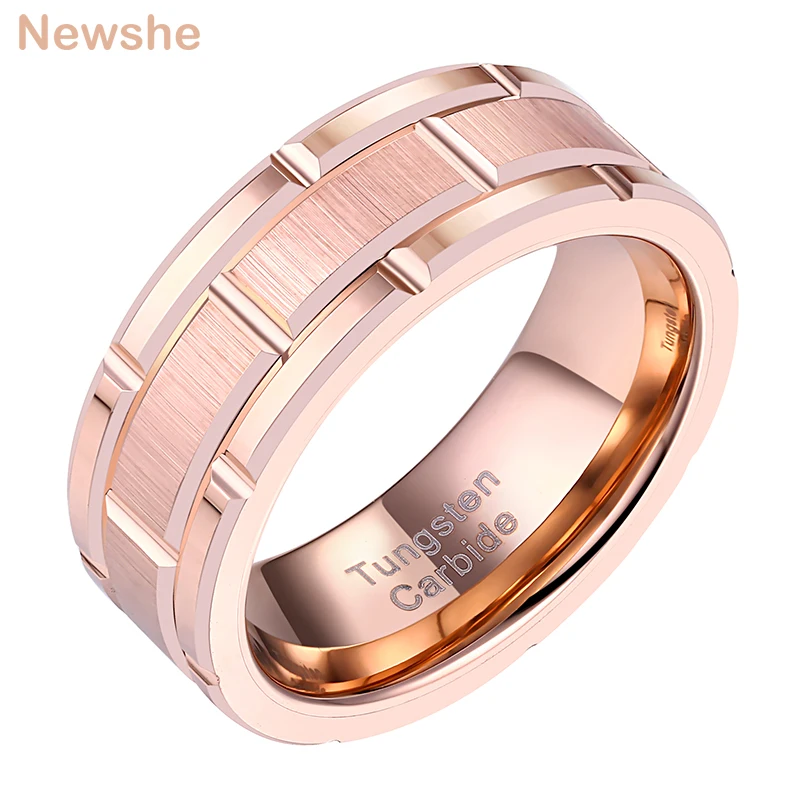 Newshe мужское кольцо из карбида вольфрама 8 мм цвета розового золота с рисунком