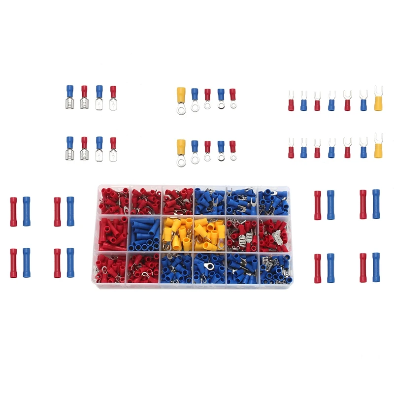 480/500/520/720/1200 Assorted Insulated Electrical Wire Terminals Crimp Ring Connector Spade Butt Ring Fork Set Male Female Kit
480/500/520/720/1200 Assorted Insulated Electrical Wire Terminals Crimp Ring Connector Spade Butt Ring Fork Set Male Female Kit