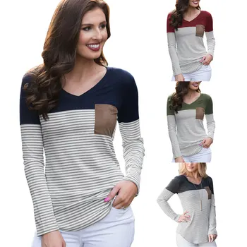 2019 New Striped Suede Pocket Patchwork Long Sleeve Slim Fit T-shirt Women Autumn Casual V Neck Top Tee
2019 New Striped Suede Pocket Patchwork Long Sleeve Slim Fit T-shirt Women Autumn Casual V Neck Top Tee