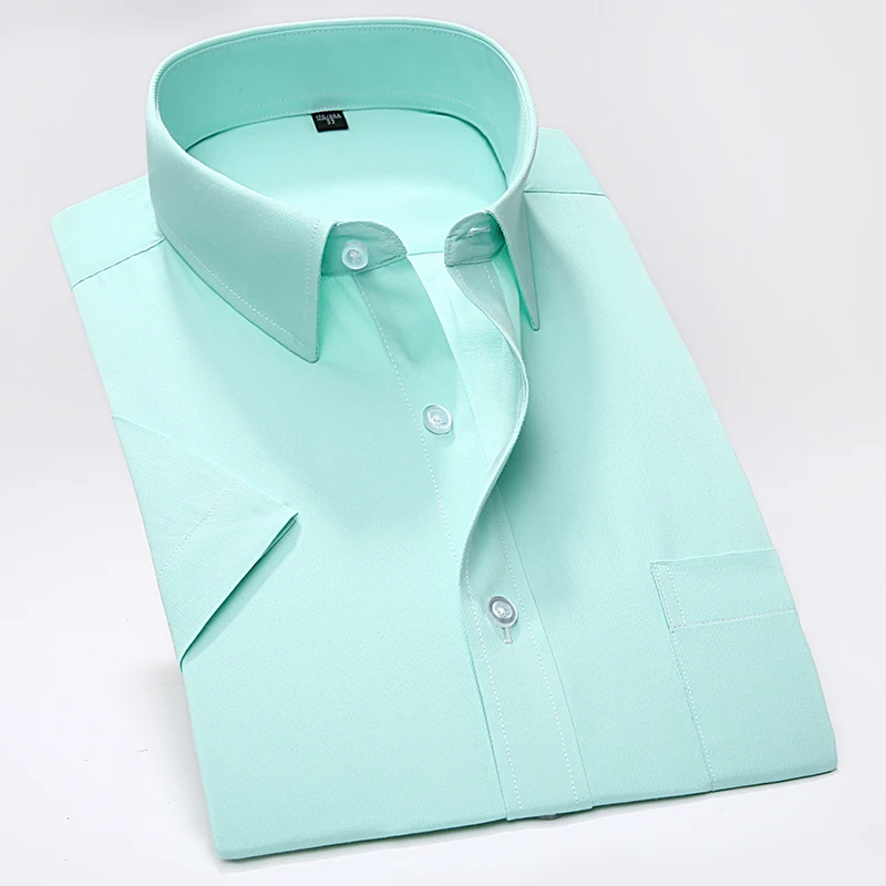 

Мужская деловая рубашка в полоску, однотонная, деловая, деловая, с коротким рукавом, рубашка с квадратным воротником S до 7xl, не выцветает, лето размера плюс