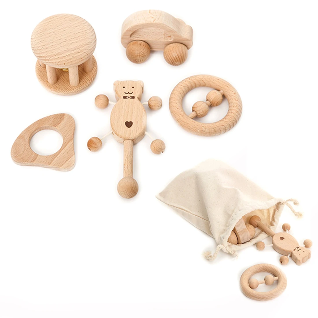 Hot Slae 5Pcs Baby Rattle Set Hand Teething Beech Wooden Ring With Bell Beads Bear Car Rattles Educational Toys for Baby Gift
Hot Slae 5Pcs Baby Rattle Set Hand Teething Beech Wooden Ring With Bell Beads Bear Car Rattles Educational Toys for Baby Gift