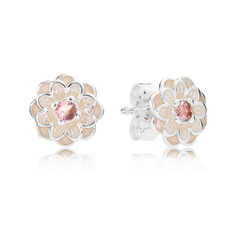 Authentic 925 Sterling Silver Blooming Dahlia Fashion Stud Earrings For Pandora Women Bead Charm Gift DIY Jewelry | Украшения и