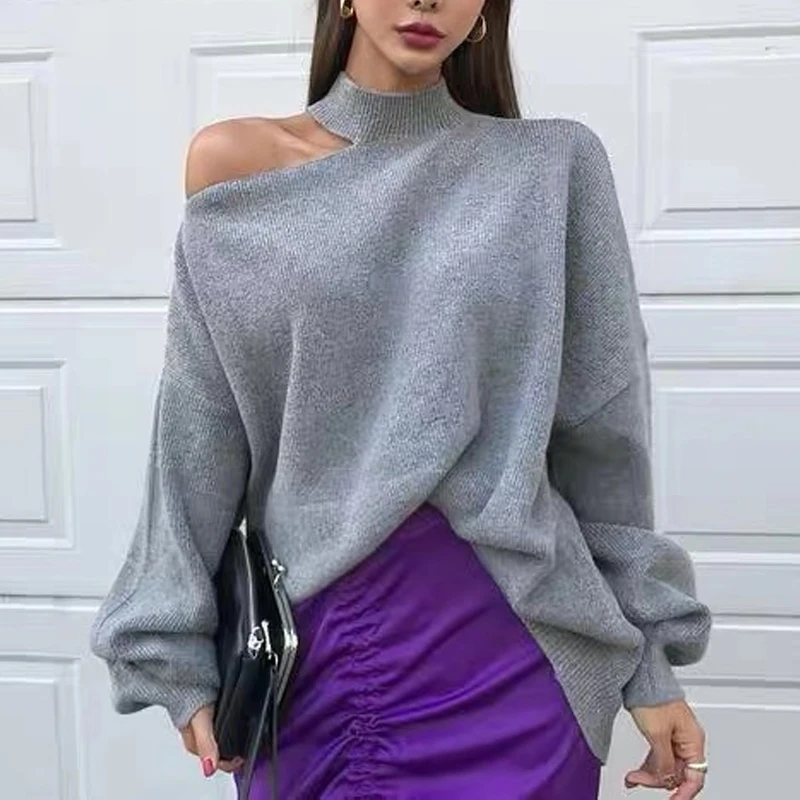 Winter Autumn Loose Irregular Casual Elegant Hollow Out Turtleneck Sweaters Tops Halter Bare Shoulders Knitted Pullover Black
Winter Autumn Loose Irregular Casual Elegant Hollow Out Turtleneck Sweaters Tops Halter Bare Shoulders Knitted Pullover Black