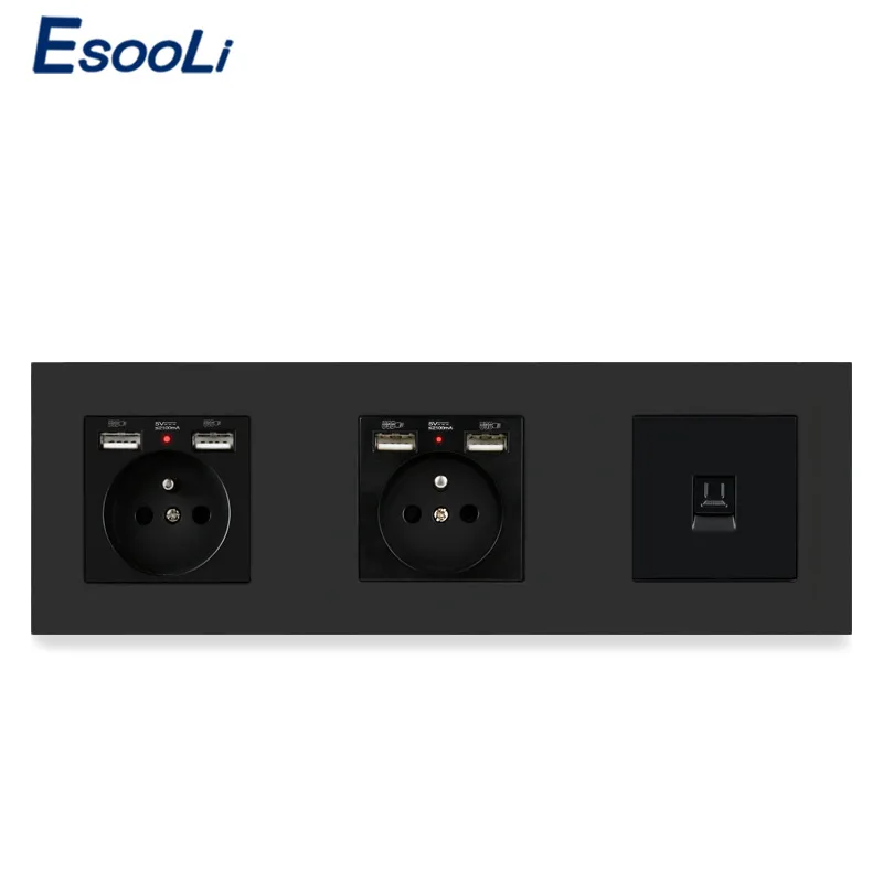 Пластиковая двойная французская стандартная розетка ESOOLI для ПК с 4 USB-портами