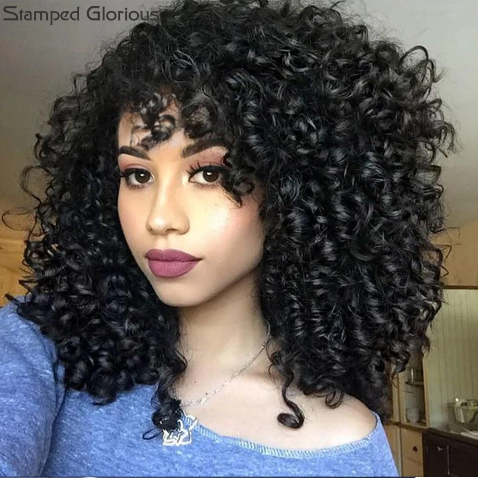 Stamped Glorious Synthetic Kinky Curly Wigs With Bangs Large Cap for Afro Women 14 Inches Root Wavy Heat Resistant Fiber Hair
Stamped Glorious Synthetic Kinky Curly Wigs With Bangs Large Cap for Afro Women 14 Inches Root Wavy Heat Resistant Fiber Hair