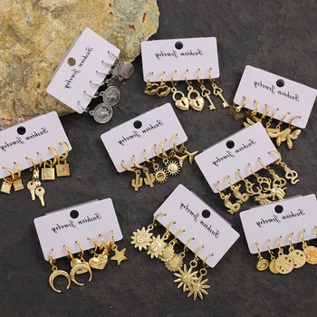 Vintage Geometry Lock Key Gold Earrings Set for Woman Fashion Moon Star Coin Round Statement Drop Earrings Female Jewelry 2020
Vintage Geometry Lock Key Gold Earrings Set for Woman Fashion Moon Star Coin Round Statement Drop Earrings Female Jewelry 2020
