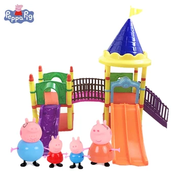 Peppa Pig Cartoon Family Pack Toy Slide Amusement Park Complete Character Doll Character Models For Children Birthday Gift