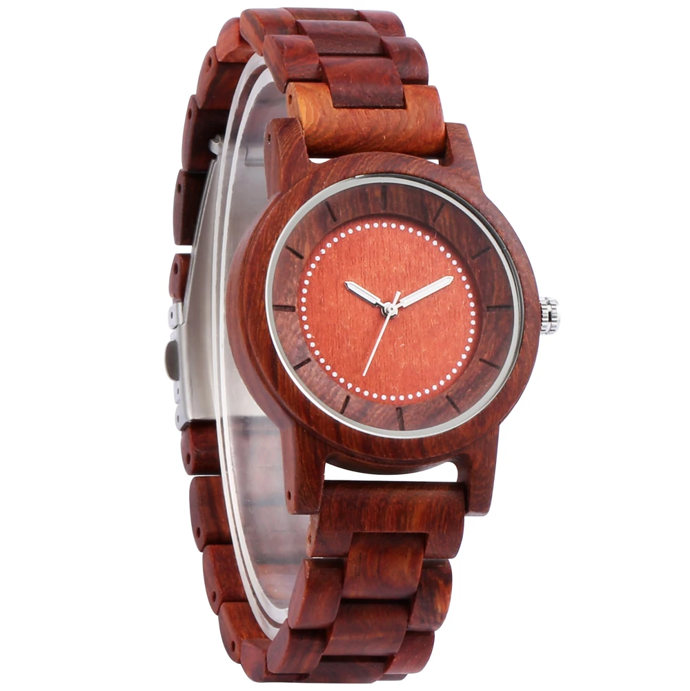 

Retro Full Wood Watches Natural Sandal & Maple Wooden Band Concise Luminous Hands Red Dial Quartz Wrist Watch Relogio Masculino