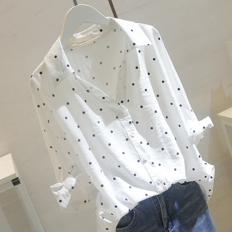 7383 Spring And Autumn New Style Korean-style White Polka Dot Shirt WOMEN'S Dress Half-sleeve Shirt Loose Casual Cotton Linen V-
7383 Spring And Autumn New Style Korean-style White Polka Dot Shirt WOMEN'S Dress Half-sleeve Shirt Loose Casual Cotton Linen V-