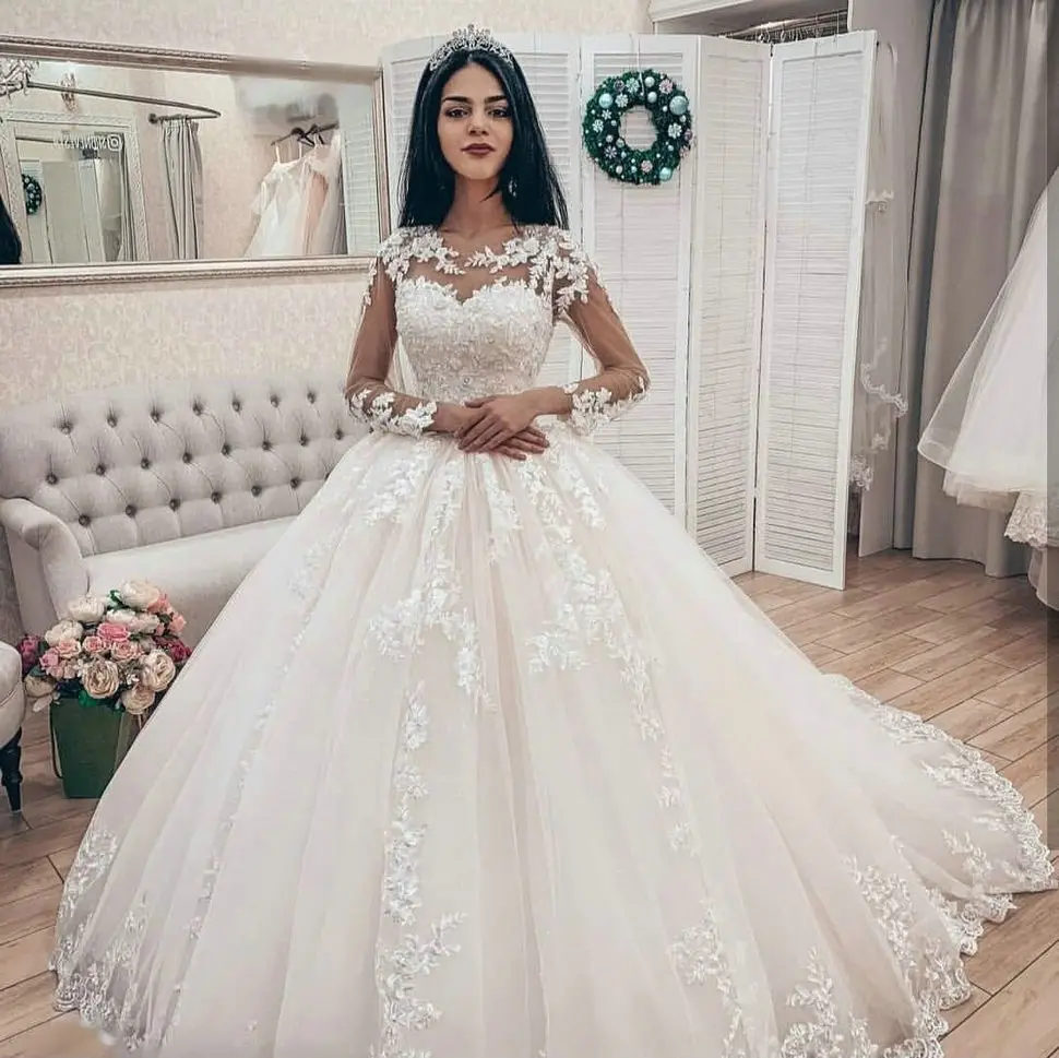 Aristocratic African Ivory Wedding Dress Long Sleeves Appliqued Lace Women White Bridal Dresses Custom Made Arabic Gowns | Свадьбы и