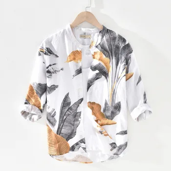 2020 Men's Three Quarter Sleeve Shirts 100%Linen Summer Casual Print Shirts Man Stand Collar Thin Blouse Tops Y2486
2020 Men's Three Quarter Sleeve Shirts 100%Linen Summer Casual Print Shirts Man Stand Collar Thin Blouse Tops Y2486