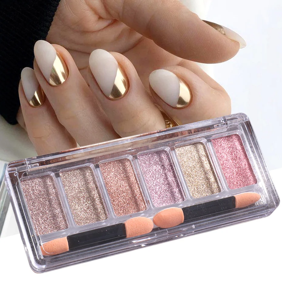 4 or 6 Colors Metallic Nails Chrome Solid Magic Mirror Powder Rose Gold Pink Glitter Nail Art Gel Polishing Pigments LA1933-1 | Красота и