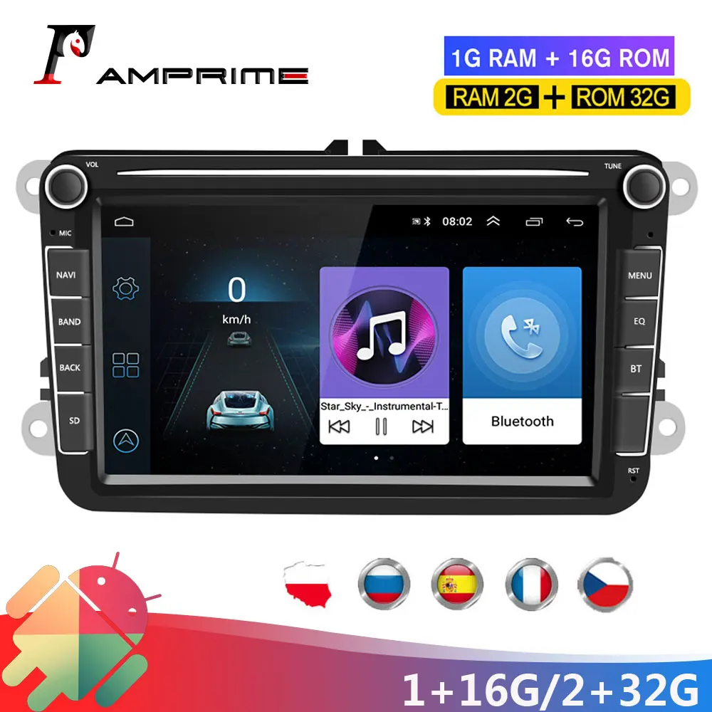 Автомобильный плеер AMPrime мультимедийный проигрыватель с GPS навигацией на Android 8 дюймов для