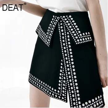 

DEAT 2019 Heavy Work Punk High Waist Rivet Beaded Asymmetrical Split Skirt Skirt Autumn And Winter New Women's Clothing 19F-a211