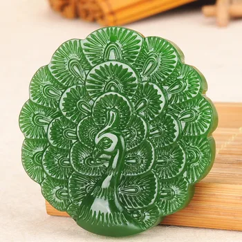 

Carved Peacock Jade Pendant Natural Chinese Green Beads Necklace Charm Jadeite Jewellery Fashion Lucky Man Woman Amulet Gifts
