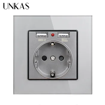 UNKAS White/Black/Gold/Grey Crystal Glass Panel Dual USB Charging Port 2.1A 16A Russia Spain Wall Socket EU Power Outlet
UNKAS White/Black/Gold/Grey Crystal Glass Panel Dual USB Charging Port 2.1A 16A Russia Spain Wall Socket EU Power Outlet