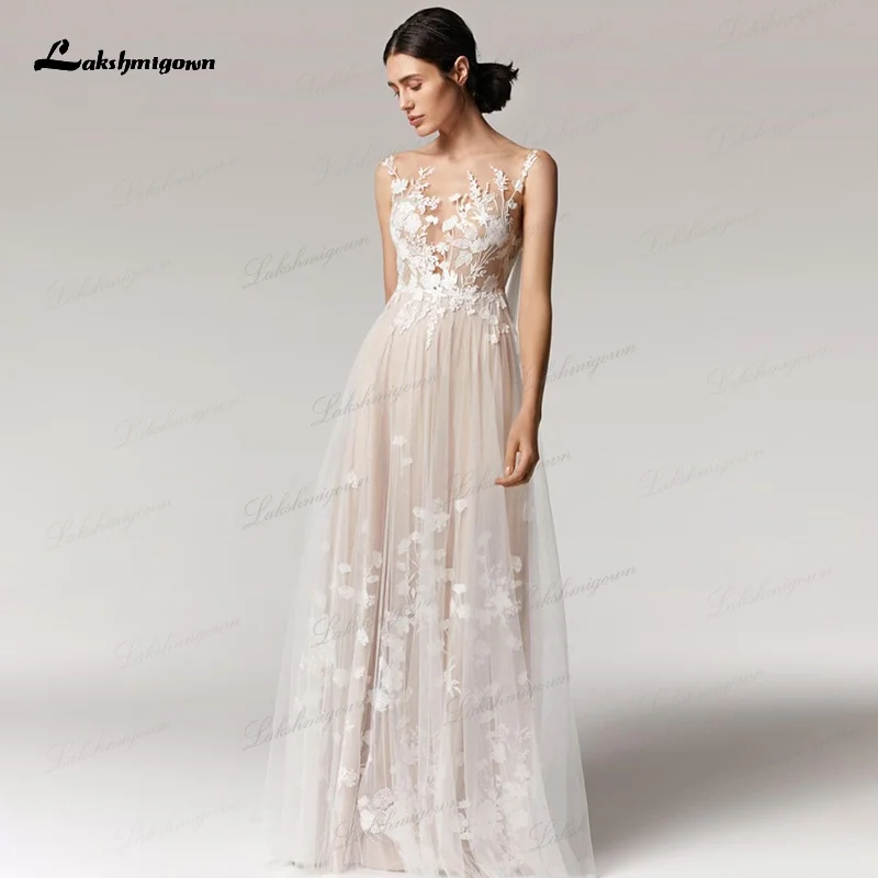 Vintage Floral Lace Wedding Dress Scoop Neck Sleeveless Appliques vestido de novia de tul Beach Wedding Gown trouwjurk champagne
Vintage Floral Lace Wedding Dress Scoop Neck Sleeveless Appliques vestido de novia de tul Beach Wedding Gown trouwjurk champagne
