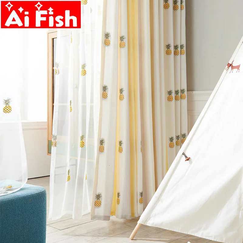 Modern Nordic Embroidery Pineapple Cartoon Blackout Curtains For Bedroom Yellow and White Striped Window Curtains Drapes M164-50
Modern Nordic Embroidery Pineapple Cartoon Blackout Curtains For Bedroom Yellow and White Striped Window Curtains Drapes M164-50