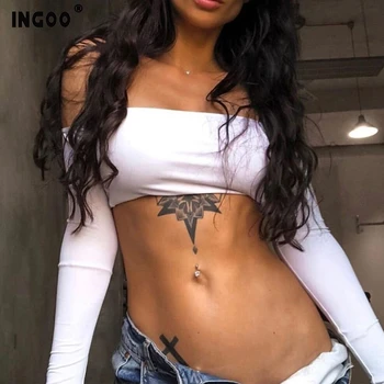 INGOO Summer Crop Sexy Women T-Shirt Short Solid Off Shoulder Slash Neck Long Sleeve Tops Female Strapless Tshirt Streetwear Top
INGOO Summer Crop Sexy Women T-Shirt Short Solid Off Shoulder Slash Neck Long Sleeve Tops Female Strapless Tshirt Streetwear Top