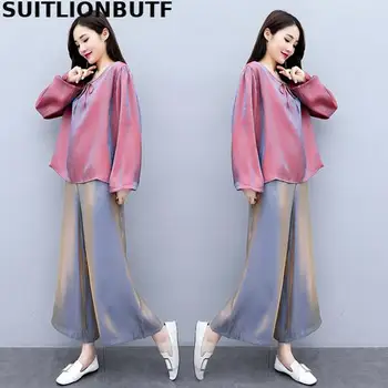 Elegant Ladies 2020 Spring Pearl Fabric Two Piece Set Pullover Long Sleeve Satin Tops Elastic Waist Wed Leg Pants Ropa Mujer Set
Elegant Ladies 2020 Spring Pearl Fabric Two Piece Set Pullover Long Sleeve Satin Tops Elastic Waist Wed Leg Pants Ropa Mujer Set