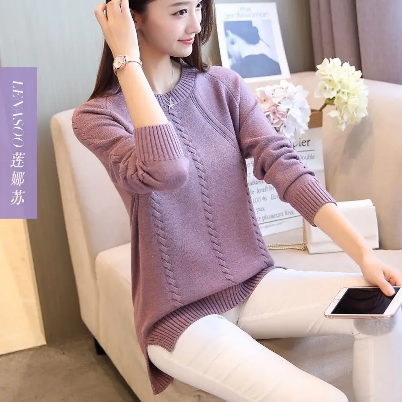 Women's Low round Neck Pullover Sweater Autumn and Winter New Loose Flower-Showing Knitwear Long Sleeve Bottoming Shirt Slit
Women's Low round Neck Pullover Sweater Autumn and Winter New Loose Flower-Showing Knitwear Long Sleeve Bottoming Shirt Slit